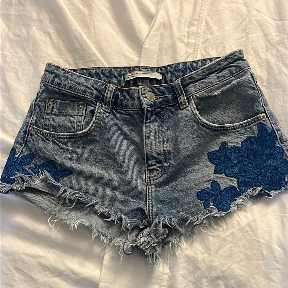 Denim Floral Embroidered Women's Shorts